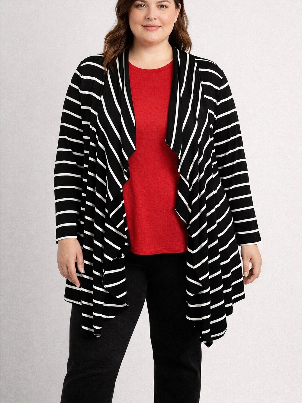 😍SHOW SPECIAL Black Cardigan with White Stripes Stretchy XL